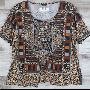 BORAMI*‎ Women's Short Sleeve Boat Neck O Ring Pleated High/Low Hem Blouse~ XXL